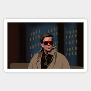 John Mulaney on Seth Meyers in Trench Coat Sunglasses Sticker